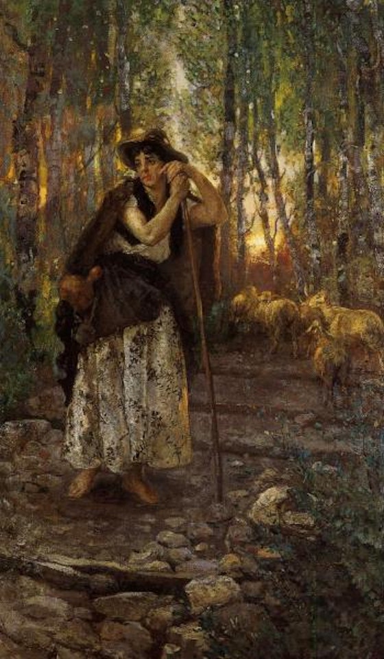Shepherdess in the Alps by Mose Bianchi