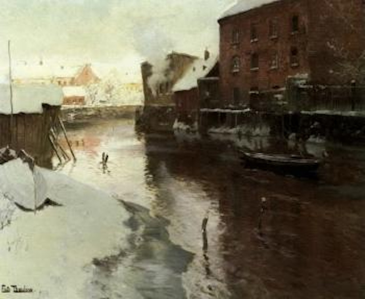 Factories by the river Kristiania by Fritz Thaulow