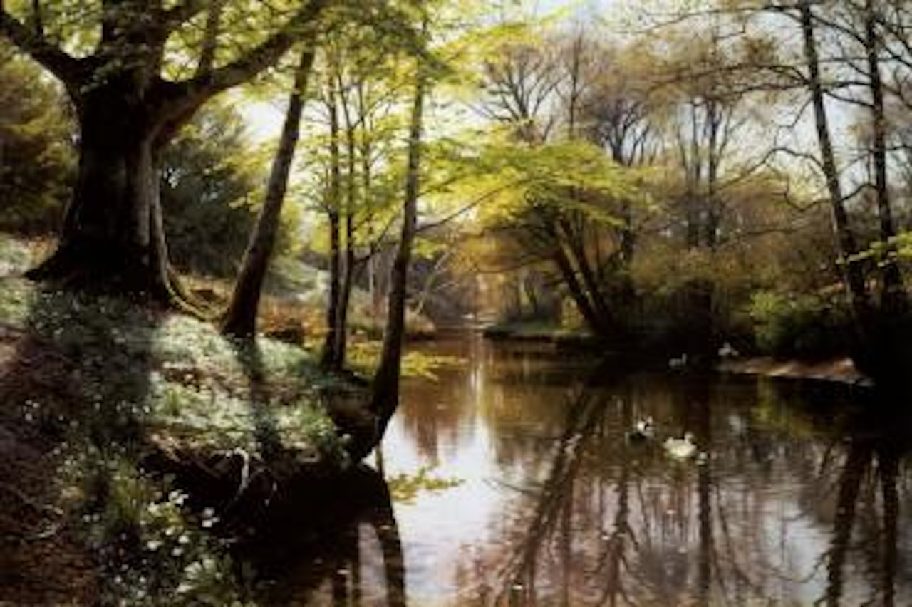 River landscape in springtime by Peder Mork Monsted