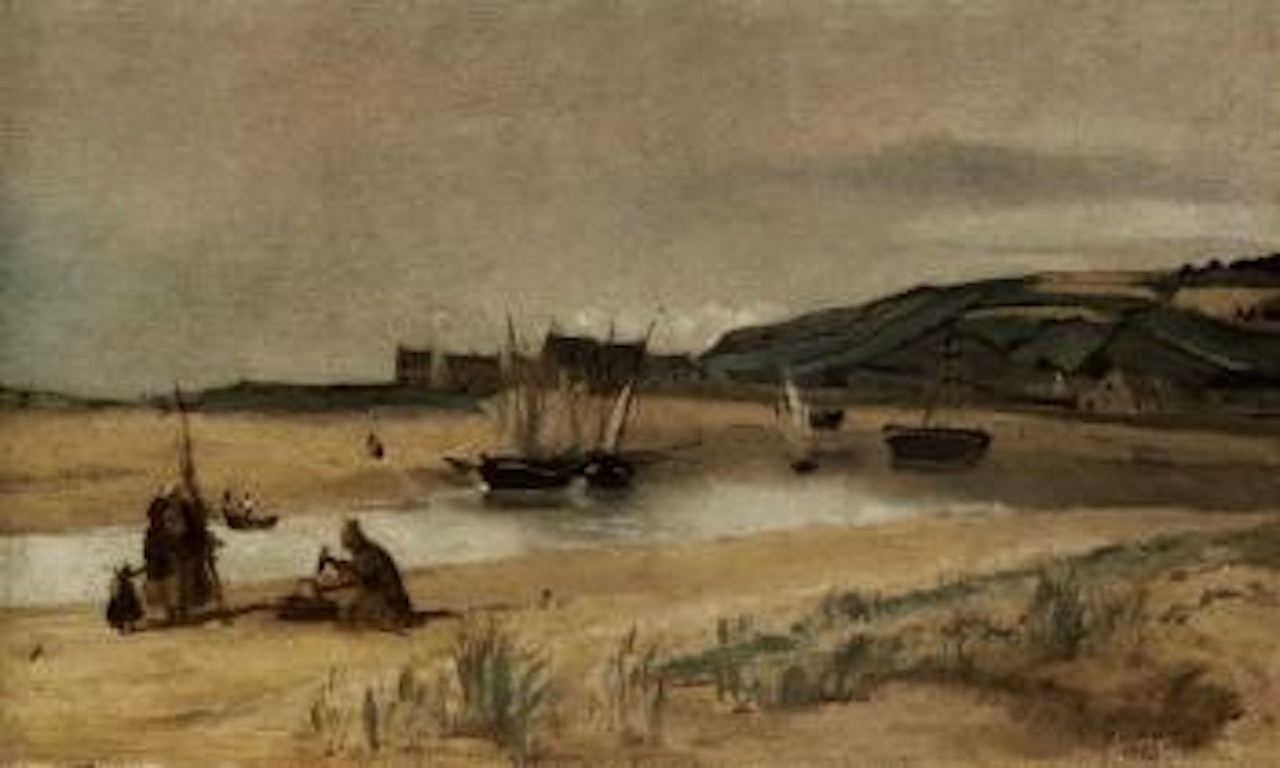 Plage de sable avec bateaux et pecheurs - Sainte-Adresse by Jean Baptiste Camille Corot