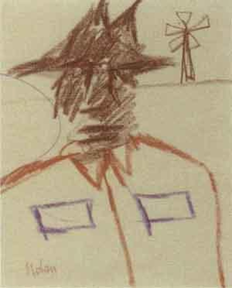 Figures and windmill by Sidney Nolan