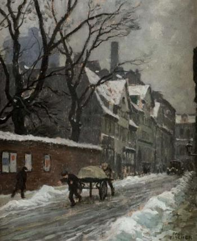 Winter's day in Copenhagen, town scene with figures by Paul Fischer