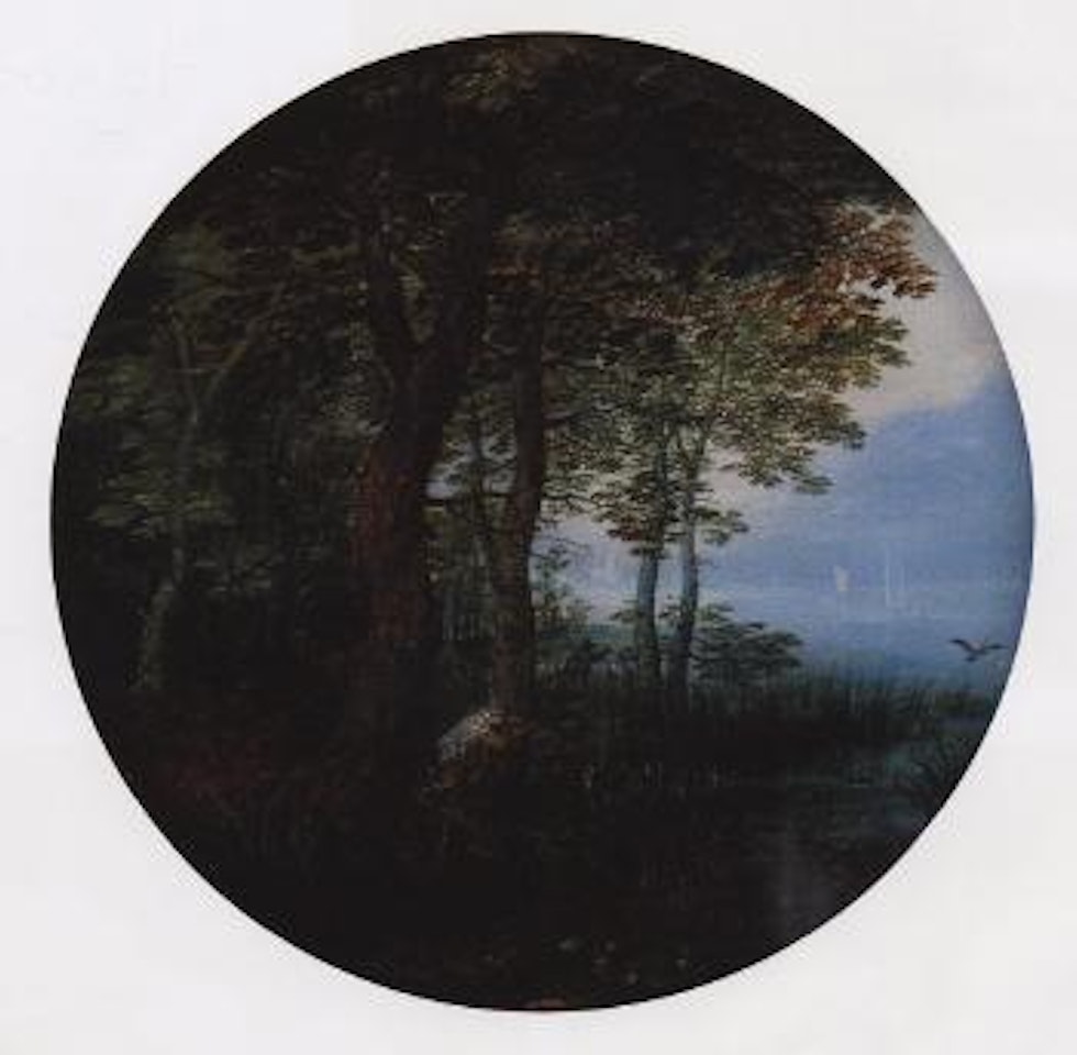 Wooded landscape with hunter by water by Jan Brueghel the Younger