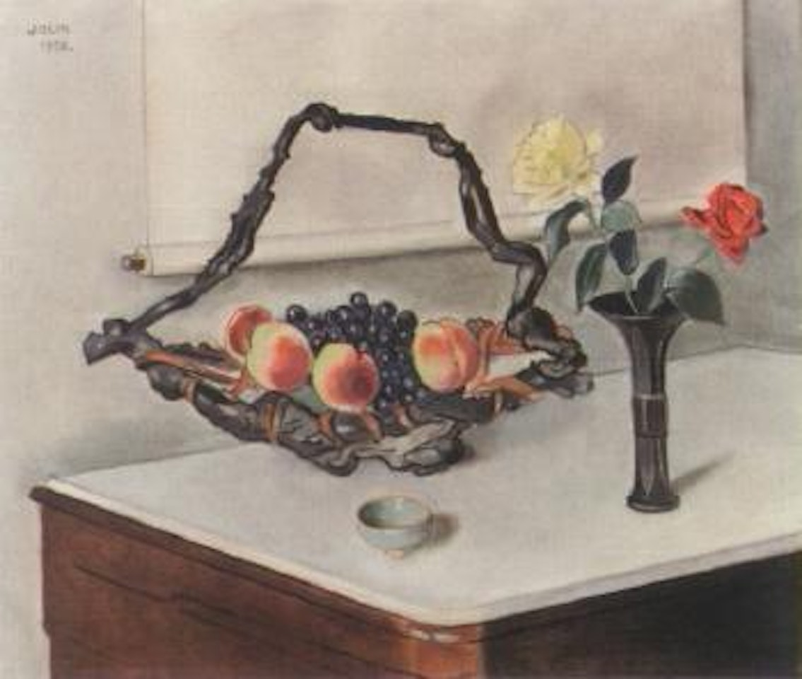 Still life of bowl of fruit and roses by Einar Jolin