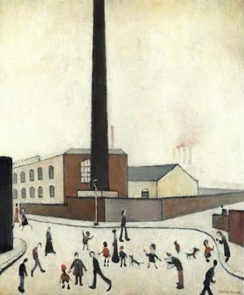 Mill scene with figures by Laurence Stephen Lowry