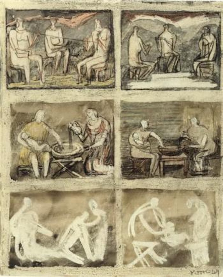 Figure studies. Nine heads by Henry Moore