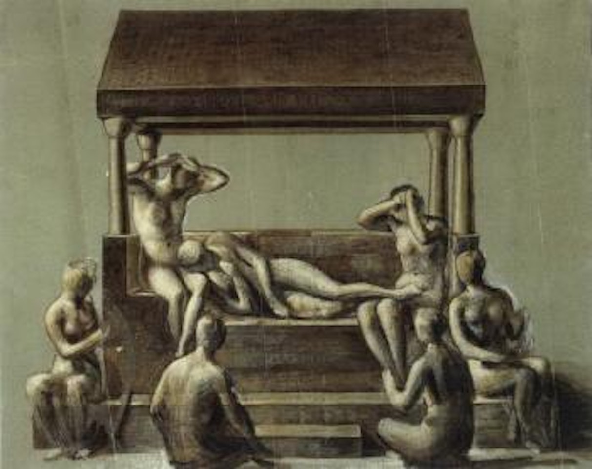 Study establishing the disposition of the central group figures in Arthur in Avalon by Edward Coley Burne-Jones
