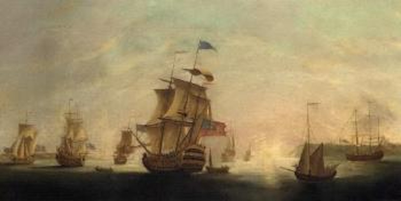 Squadron of the Red under sail at dusk by Peter Monamy