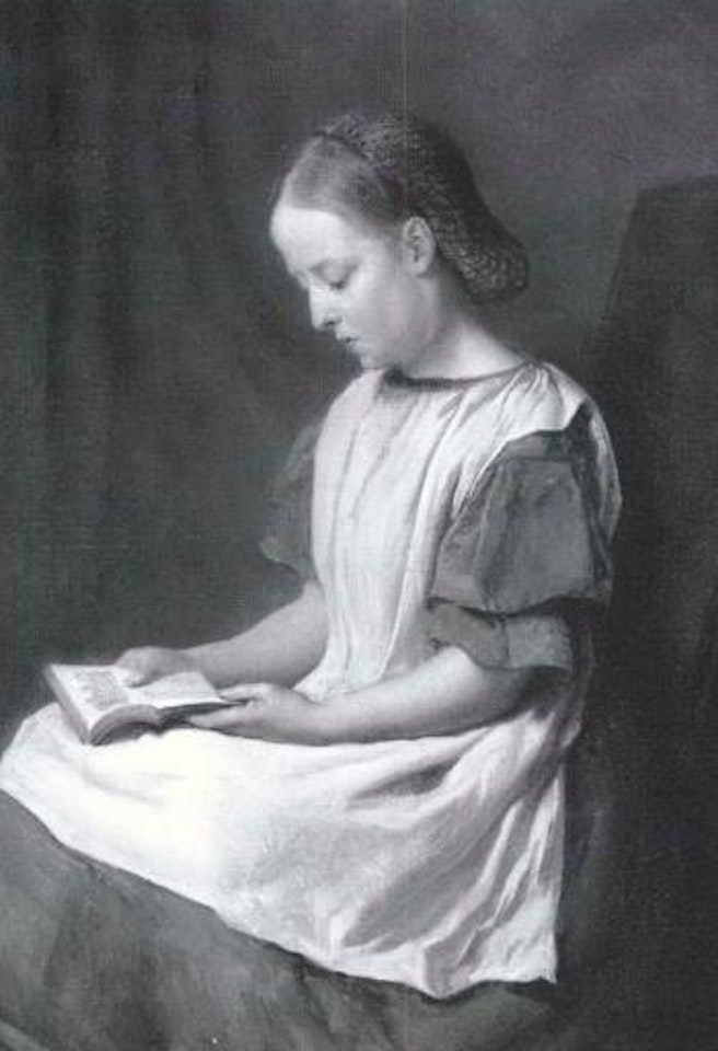 Portrait of a seated girl reading by German School
