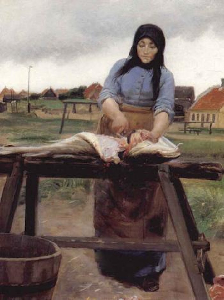 Skagen woman cleaning cod by Michael Ancher