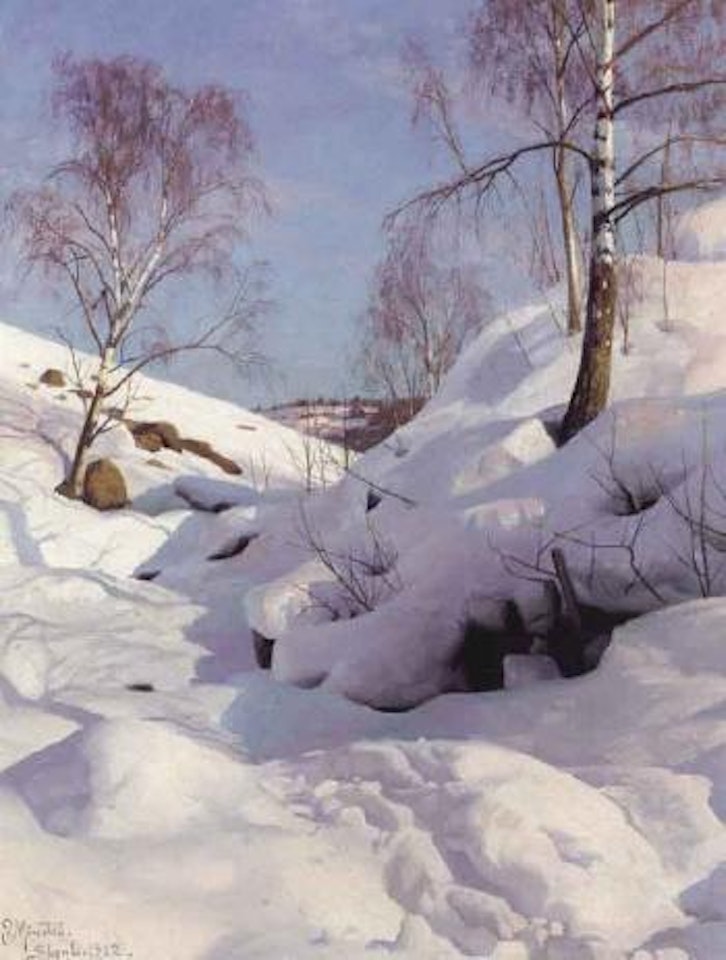 Norwegian snowy landscape by Peder Mork Monsted