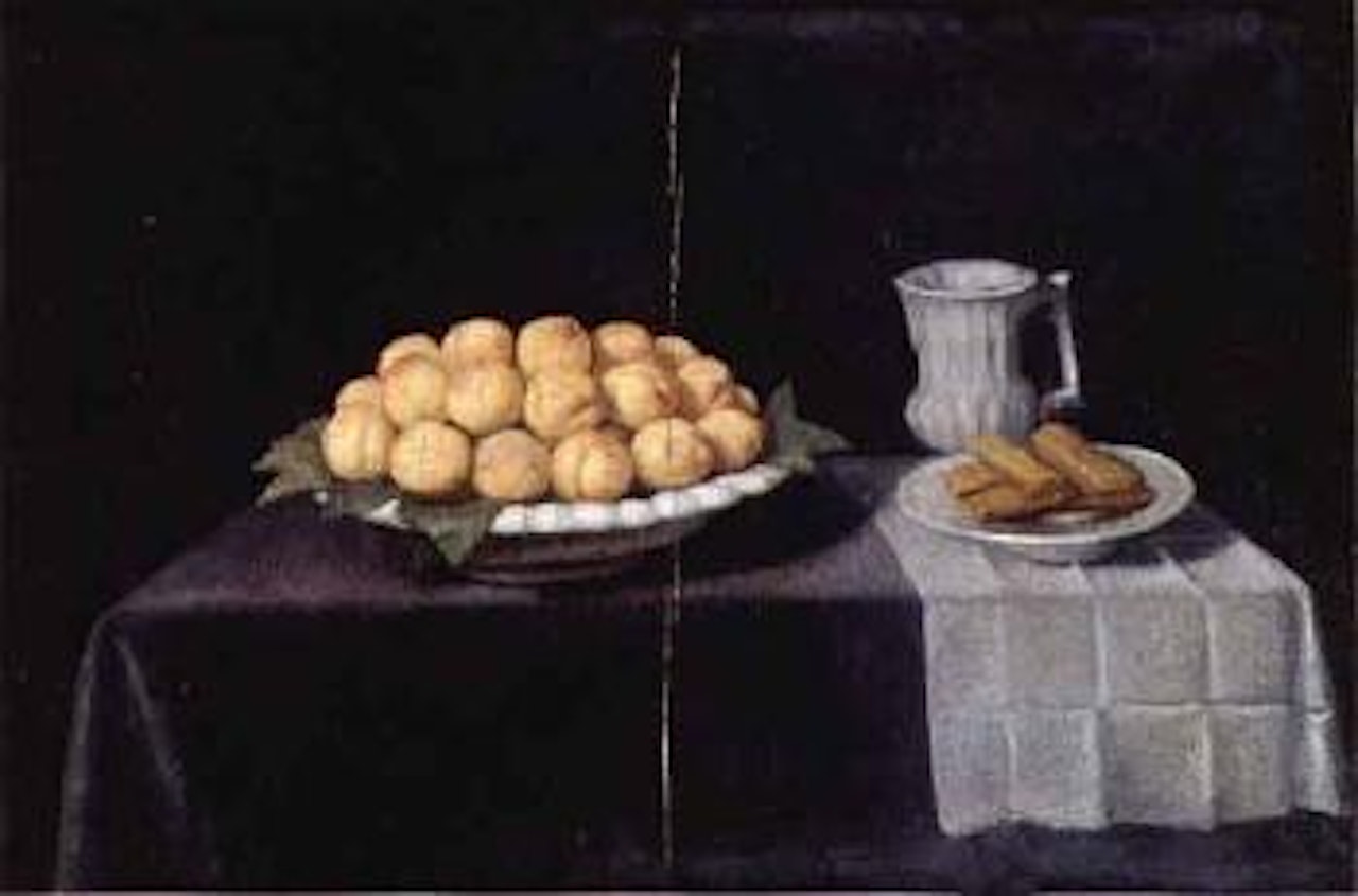 Nature morte aux plats d'abricots et de biscuits. Nature morte au panier de raisins et verre de vin by French School
