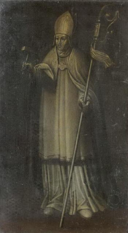Virgin and Child and prayers. Prayers and holy man by Flemish School