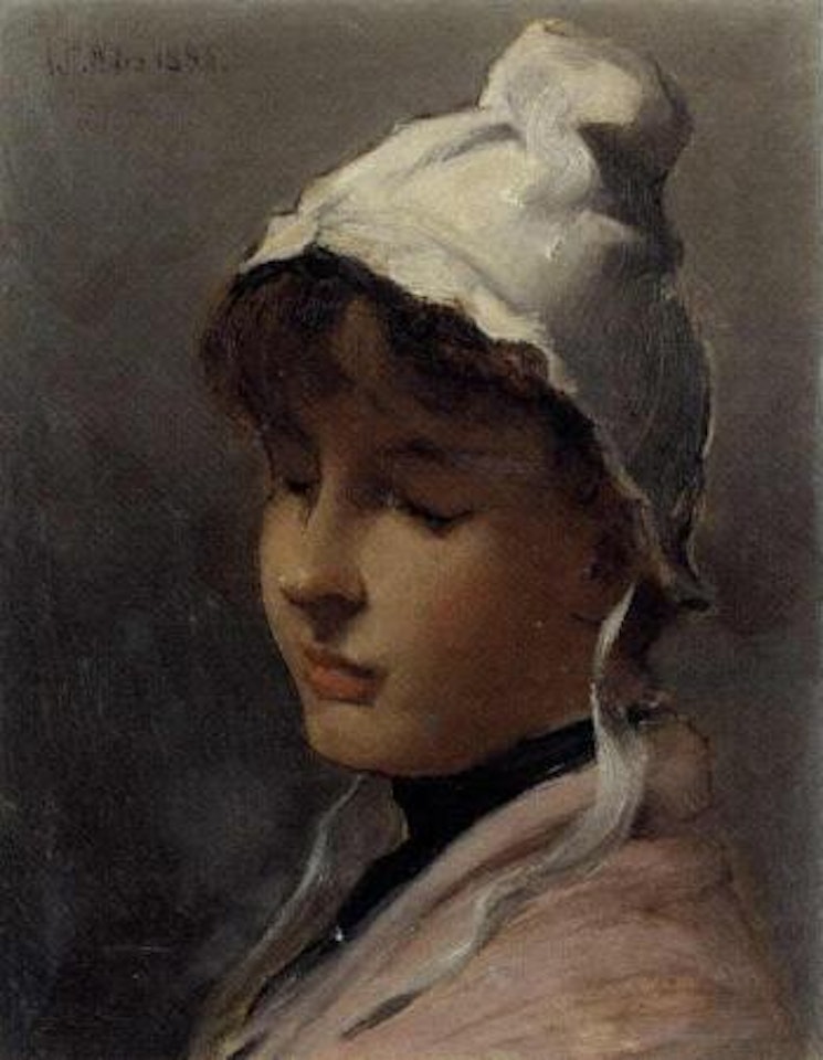 Young girl in a white bonnet by Irving Ramsey Wiles