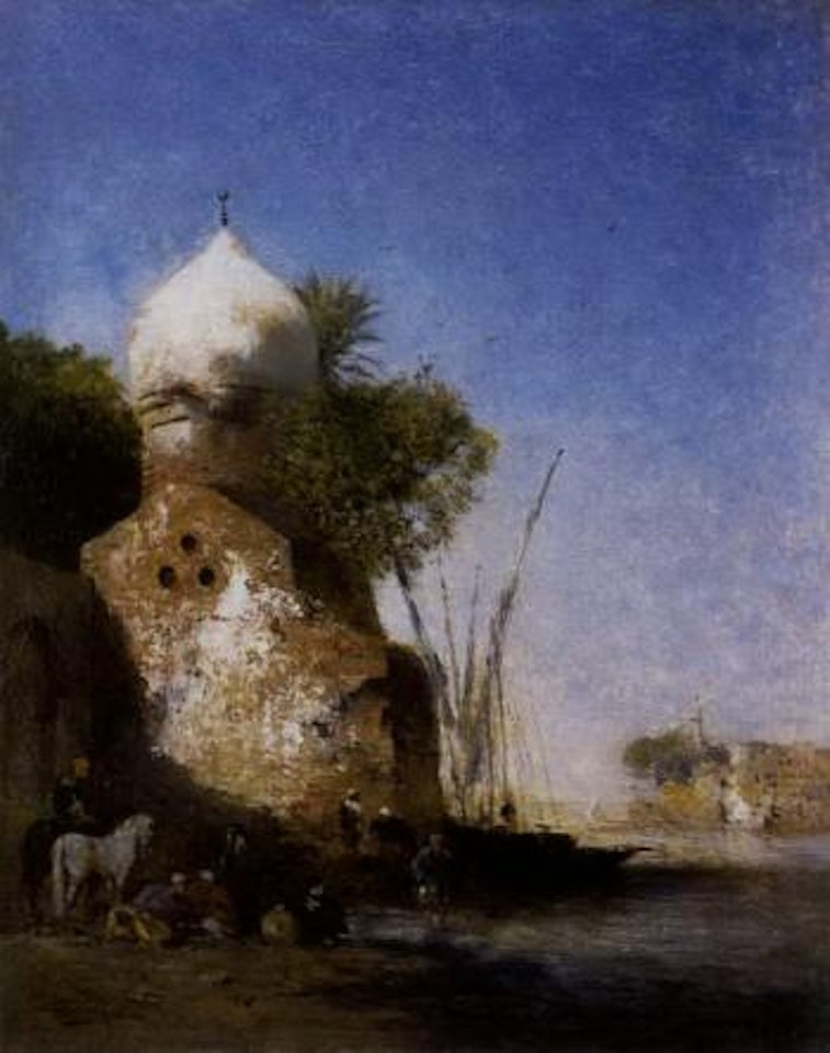 Halte aux pieds du mausolee au bord cu Nil by Narcisse Berchere