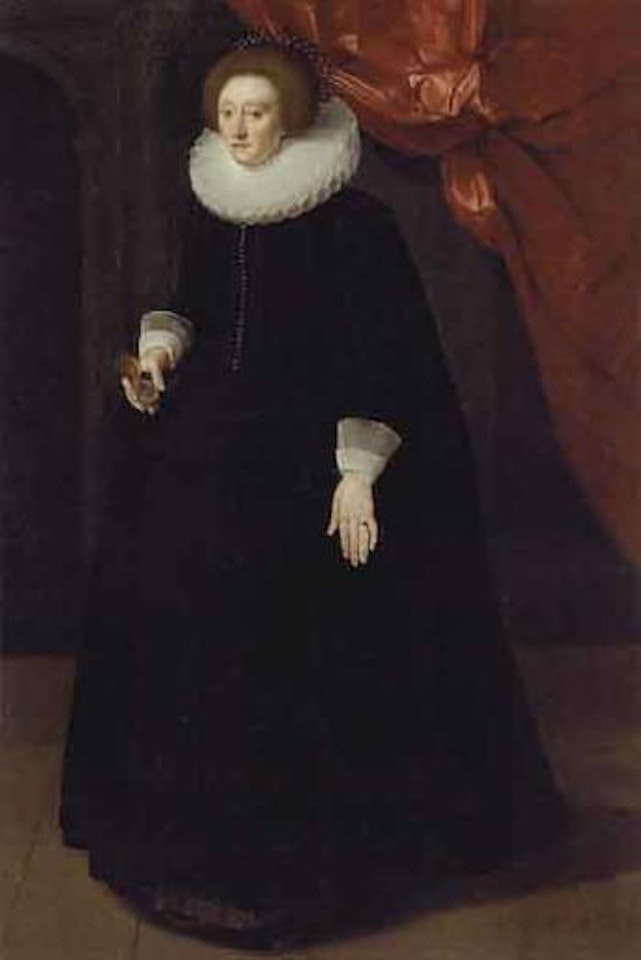 Portrait of Lady Harbord in a black dress with lace collar by English School