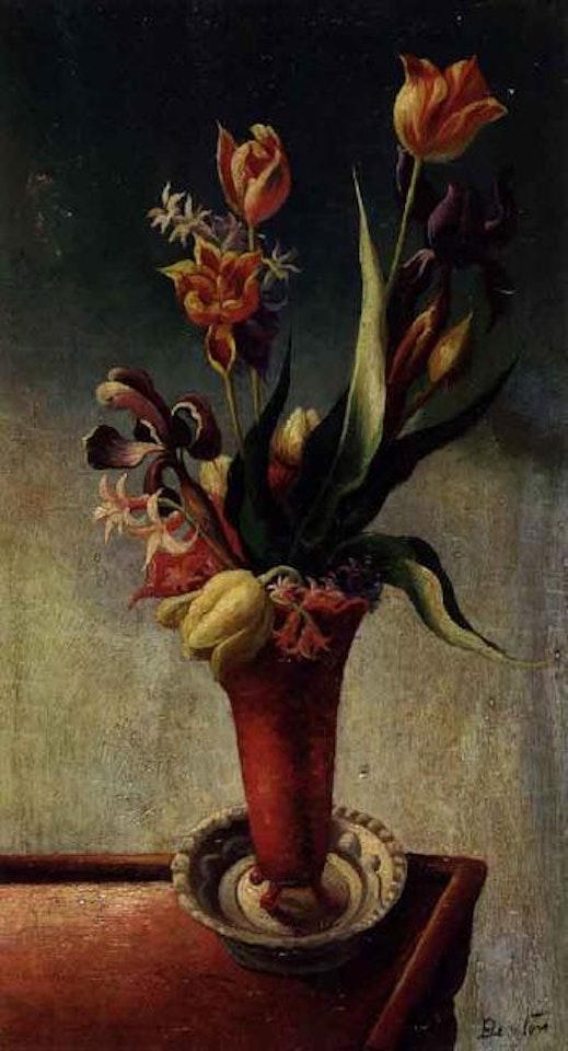 Still life with tulips and irises by Thomas Hart Benton