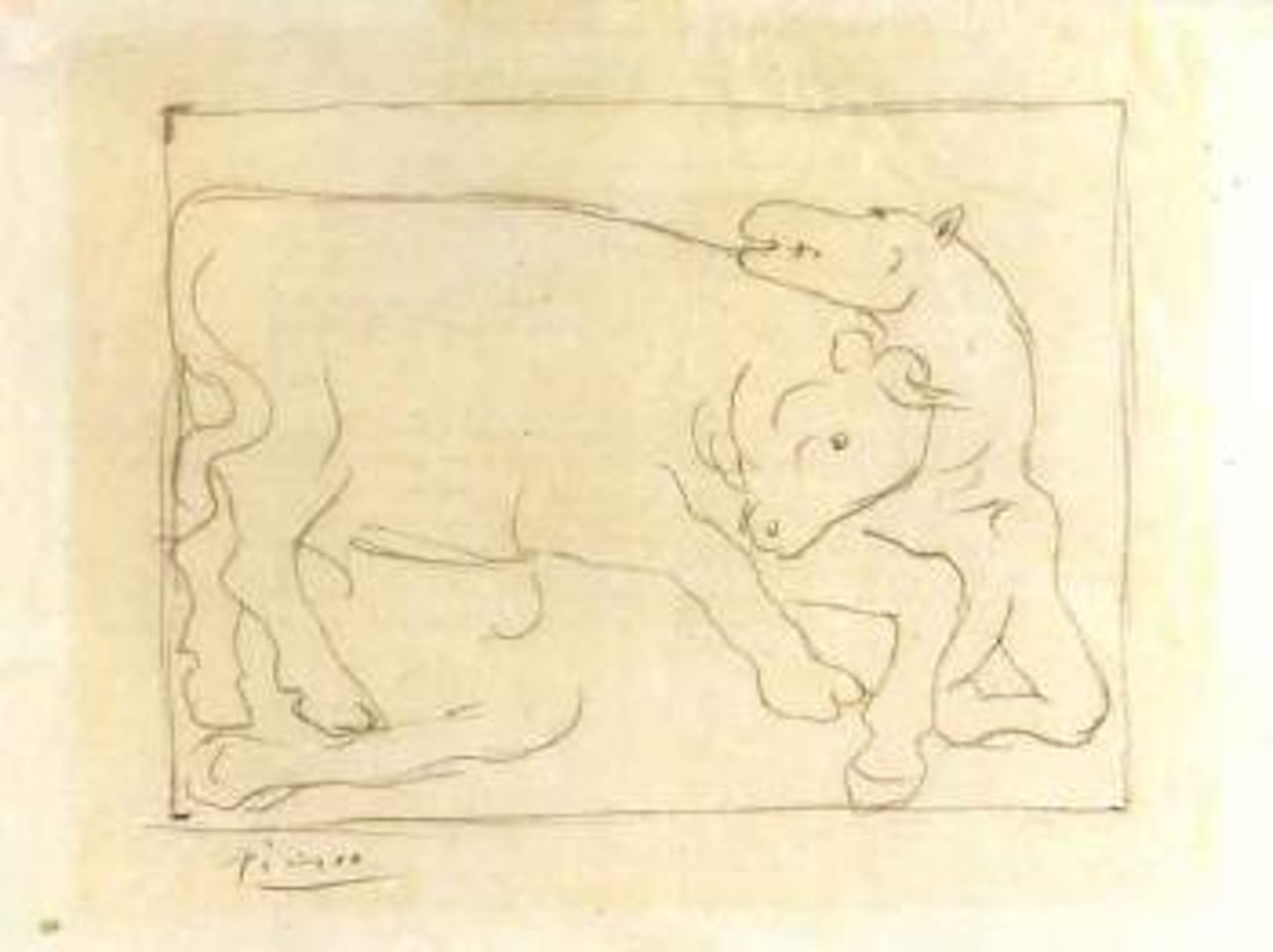 Taureau attaquant un cheval by Pablo Picasso