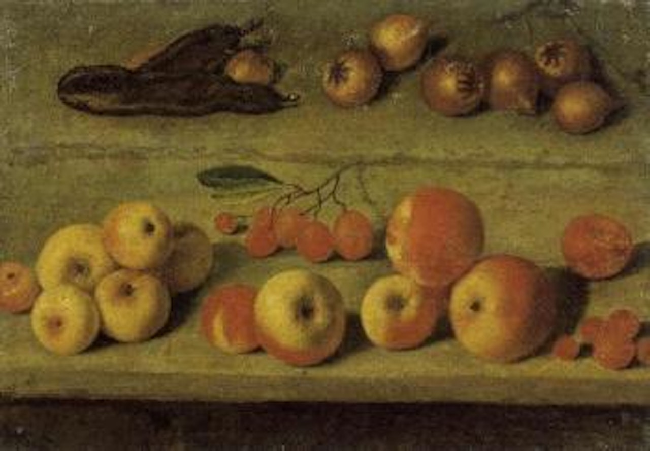 Fruit on stone ledge by Italian School