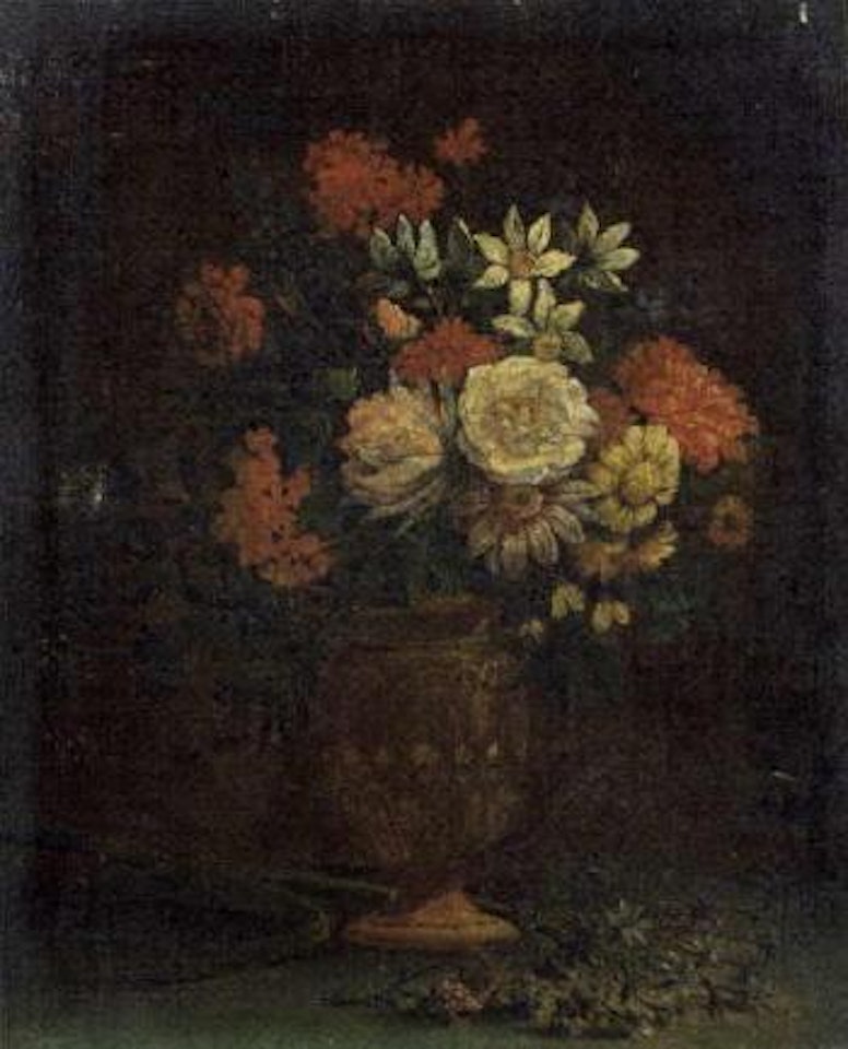 Flowers in vase on ledge by Italian School