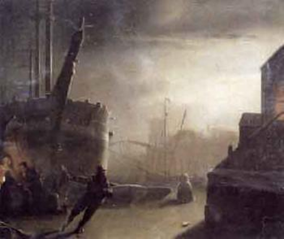 Canal with boats by lantern's light by Petrus van Schendel