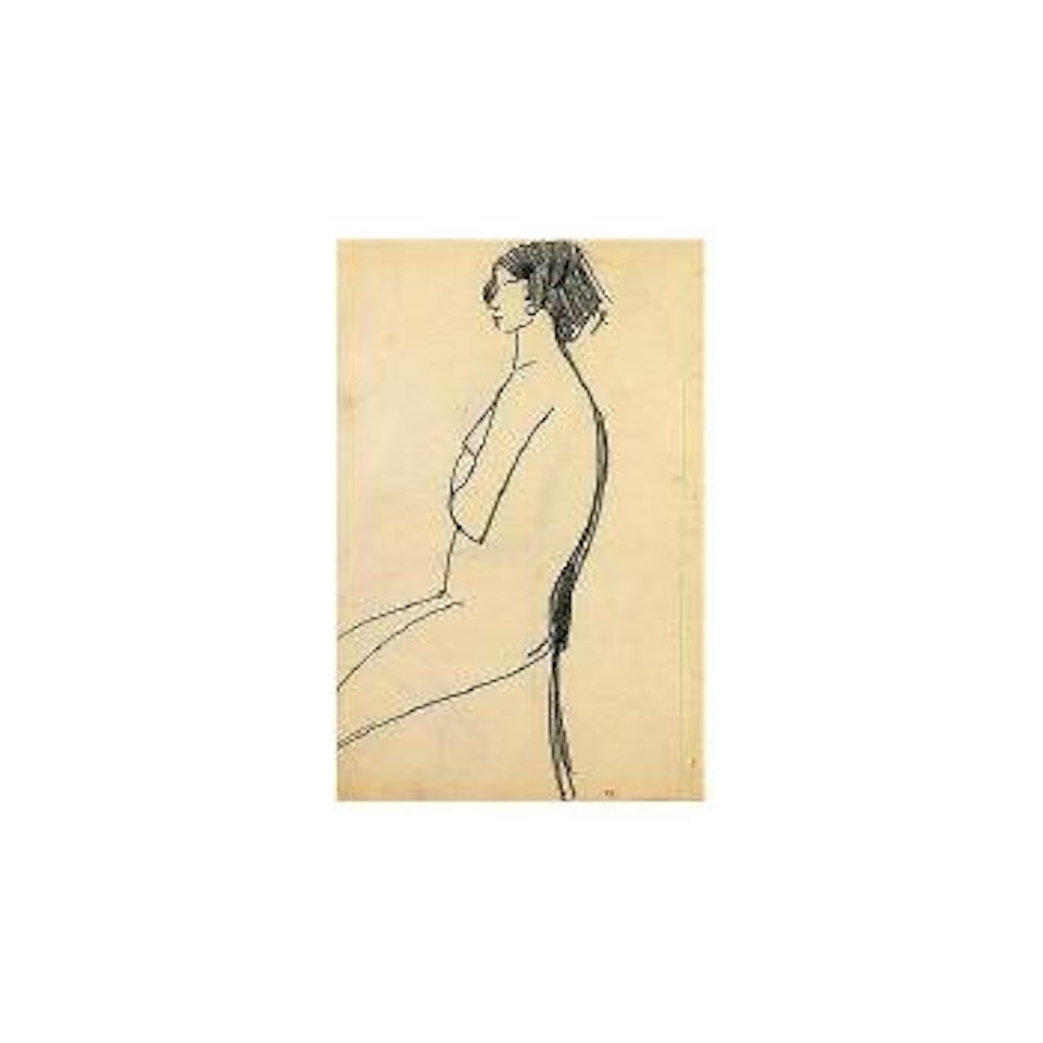 Femme nue de profil assise sur une chaise, accoudee au dossier by Amedeo Modigliani