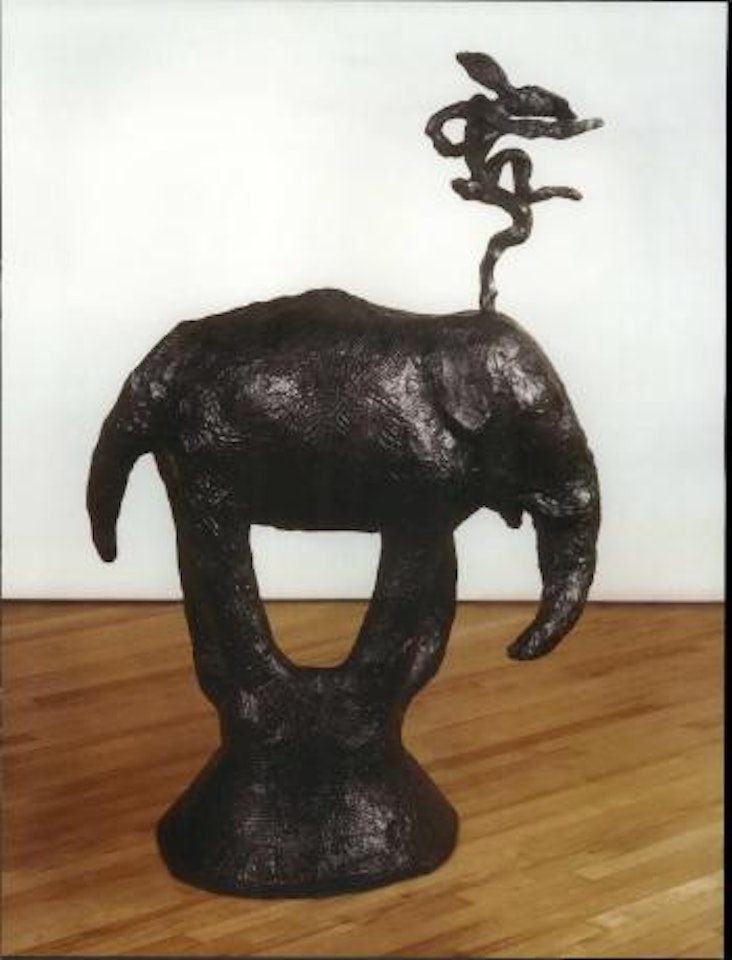 Elephant with tusks and nijinski hare by Barry Flanagan