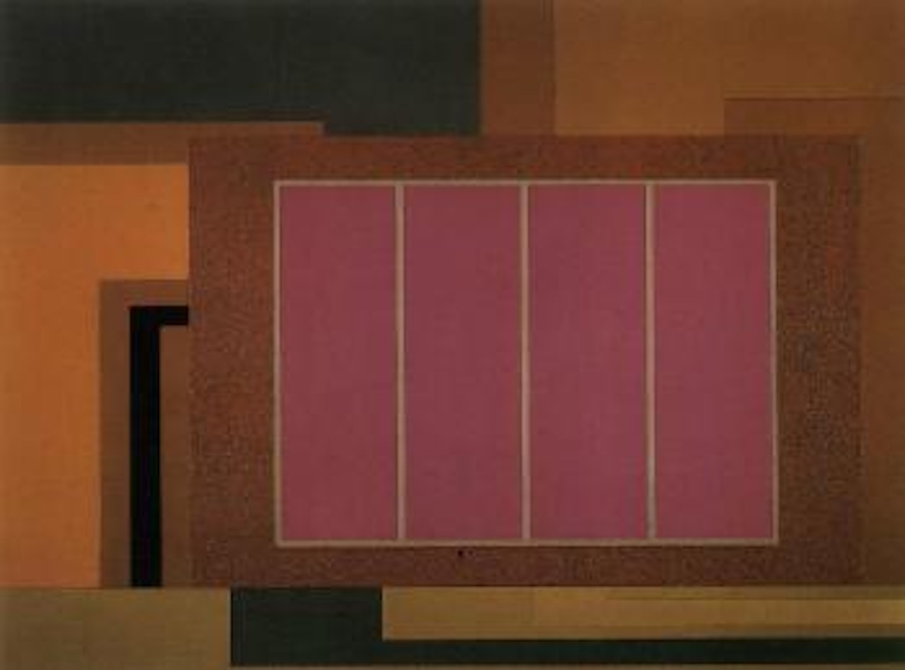 Ghost town - description copper and pink prison, horizontal by Peter Halley