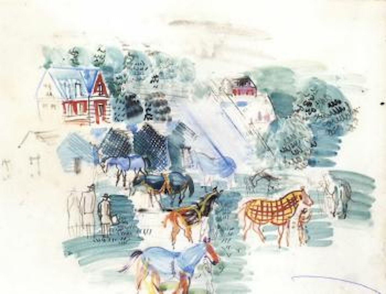 Chevaux et jockeys devant les ecuries by Raoul Dufy