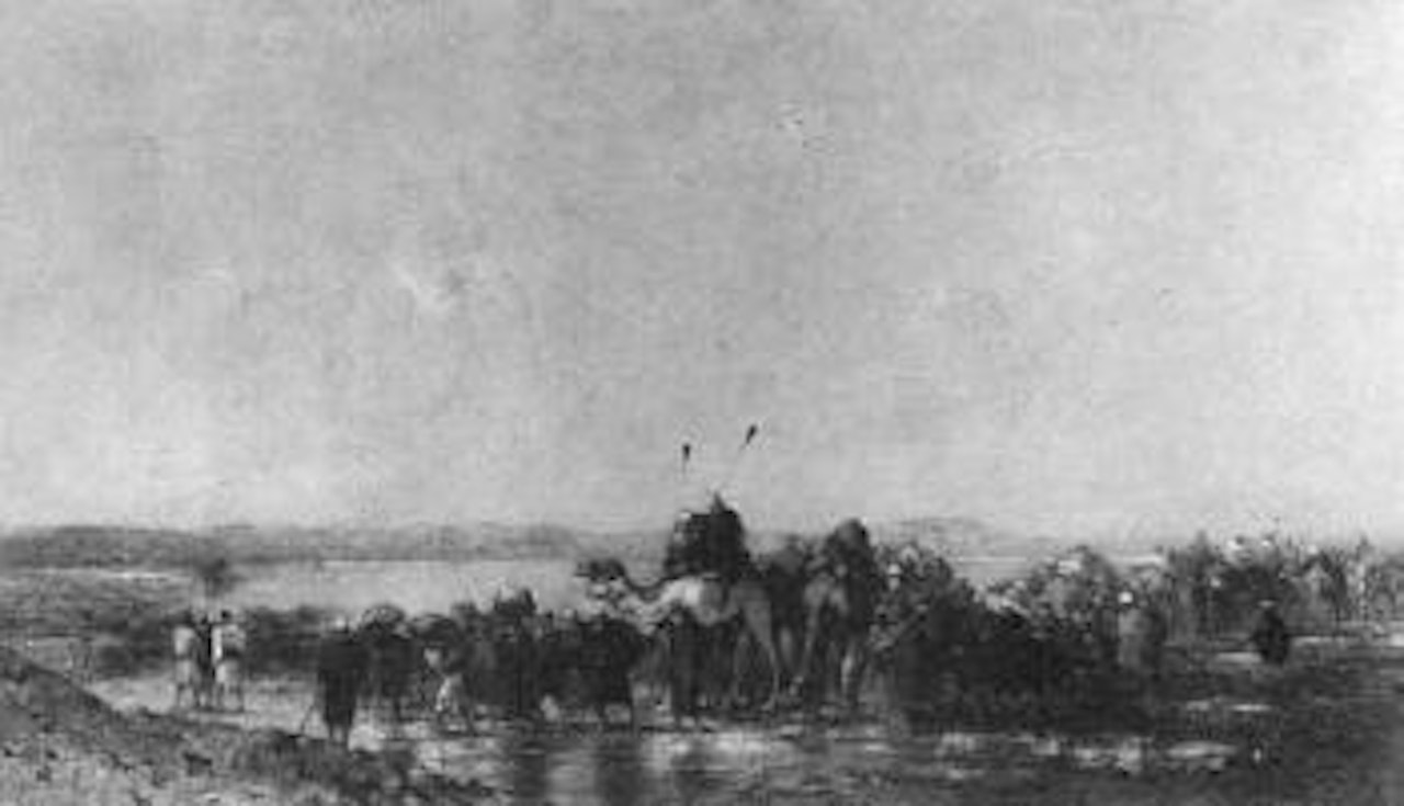 Arabs crossing a river by Narcisse Berchere