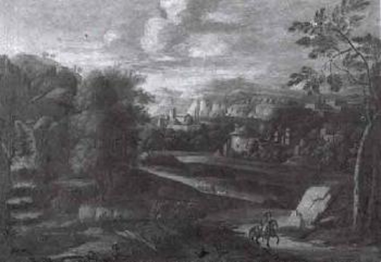 Extensive landscape with horseman by Continental School