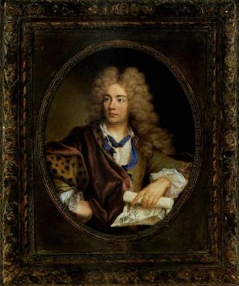 Portrait of a gentleman holding a drawing in his hand by Hyacinthe Rigaud