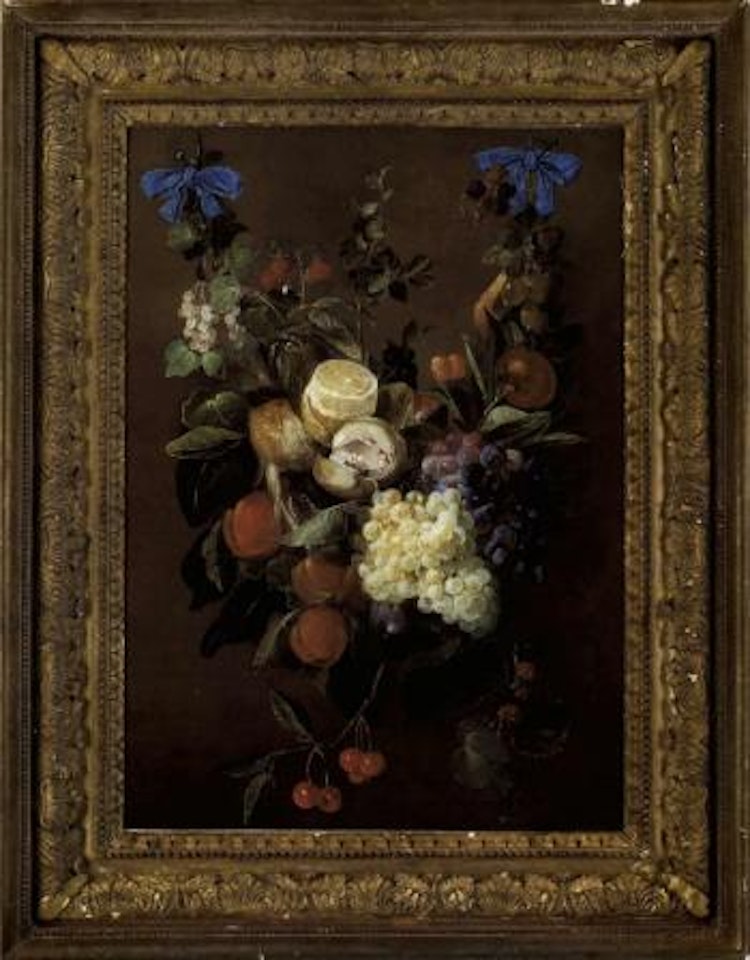 Garland of fruit with grapes, peaches and other fruit by Cornelis de Heem