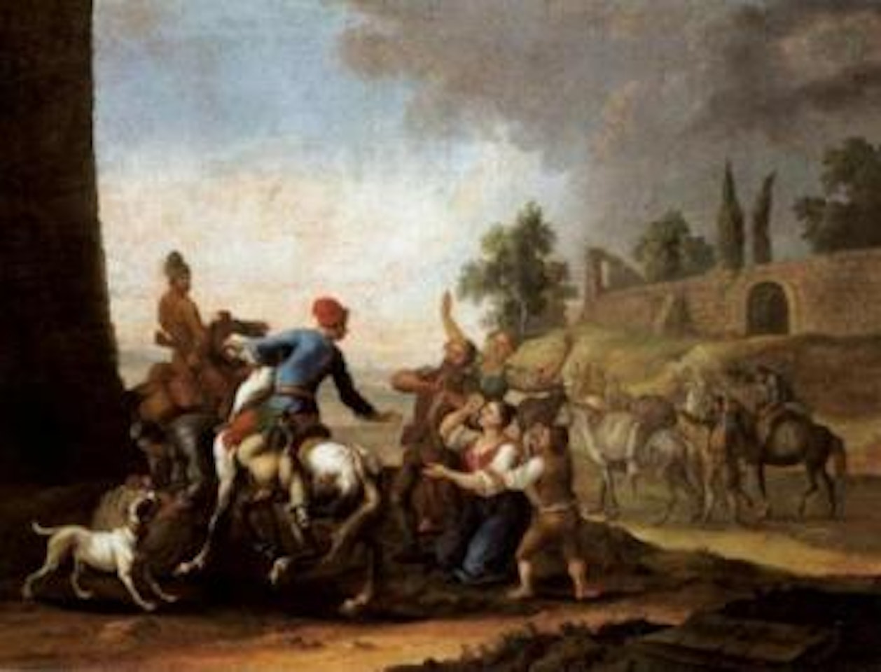Cavalry engagement in a landscape by Pieter van Bloemen