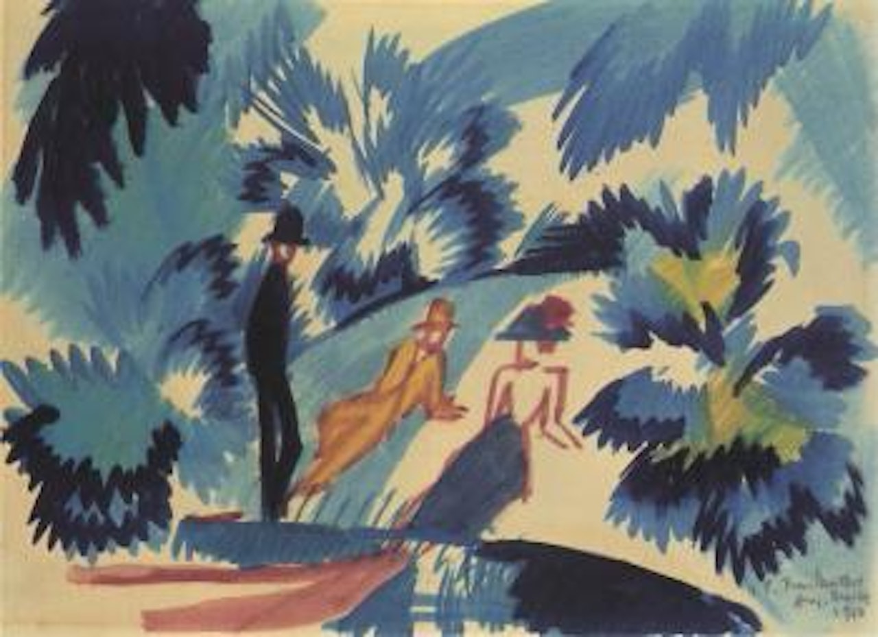 Three people in a park - sketch for a embroidery by August Macke