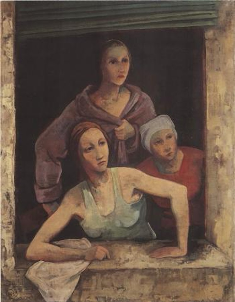 Three girls at a window by Karl Hofer