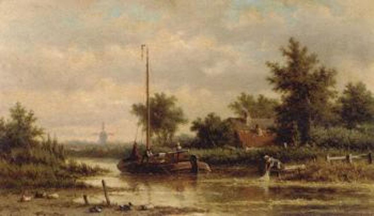 Barge travelling downstream by Dutch School