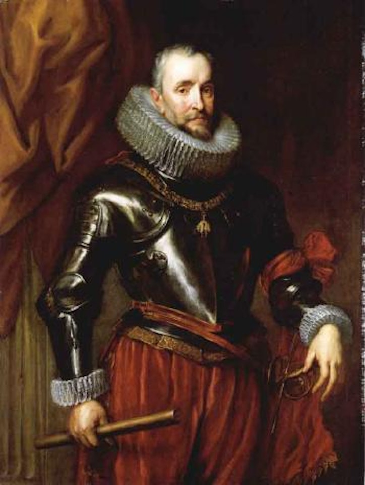 Portrait of Marchese Ambrogio Spinola, wearing breastplate a field marshals baton by Anthony van Dyck