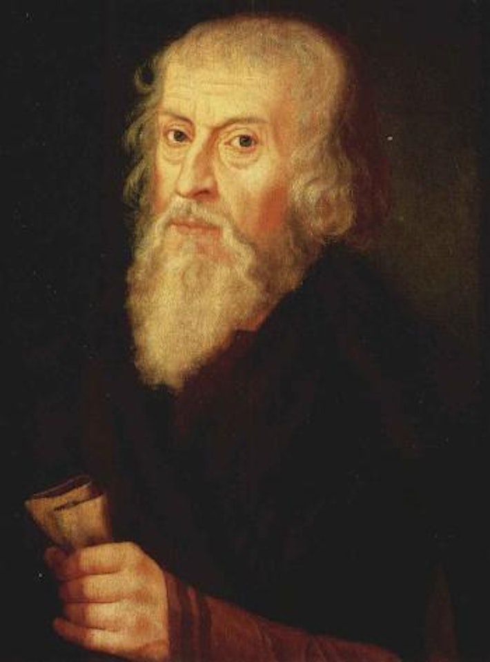 Portrait of a bearded man, wearing fur, letter in his hand by German School