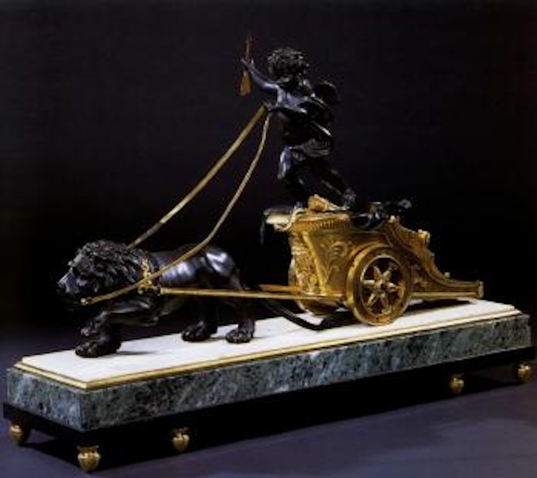 Putto leading lion-drawn cart by French School