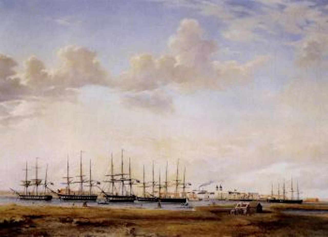 English ships in Dutch canal by Dutch School