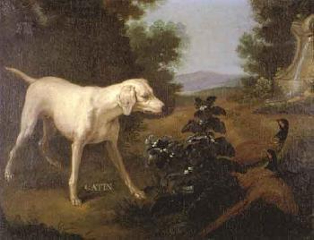 La chienne Catin a l'arret devant deux faisans by Jean-Baptiste Oudry