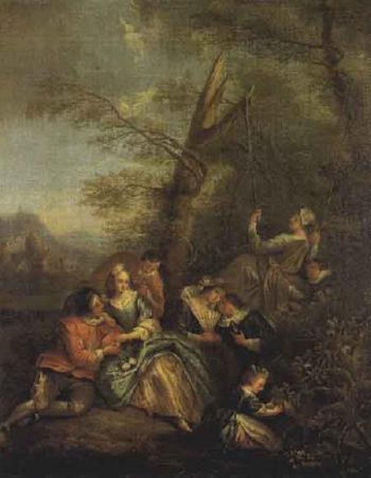 Scene galante dans un parc by French School