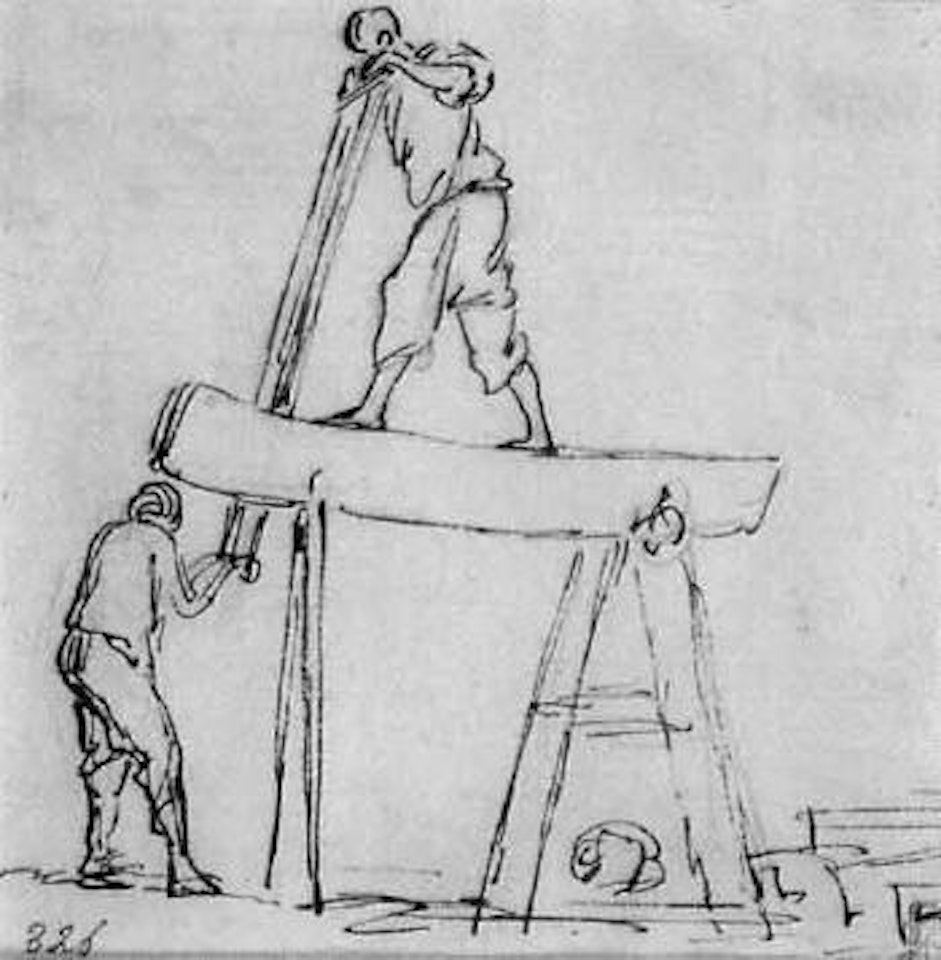Two men sawing a plank by Claude Joseph Vernet