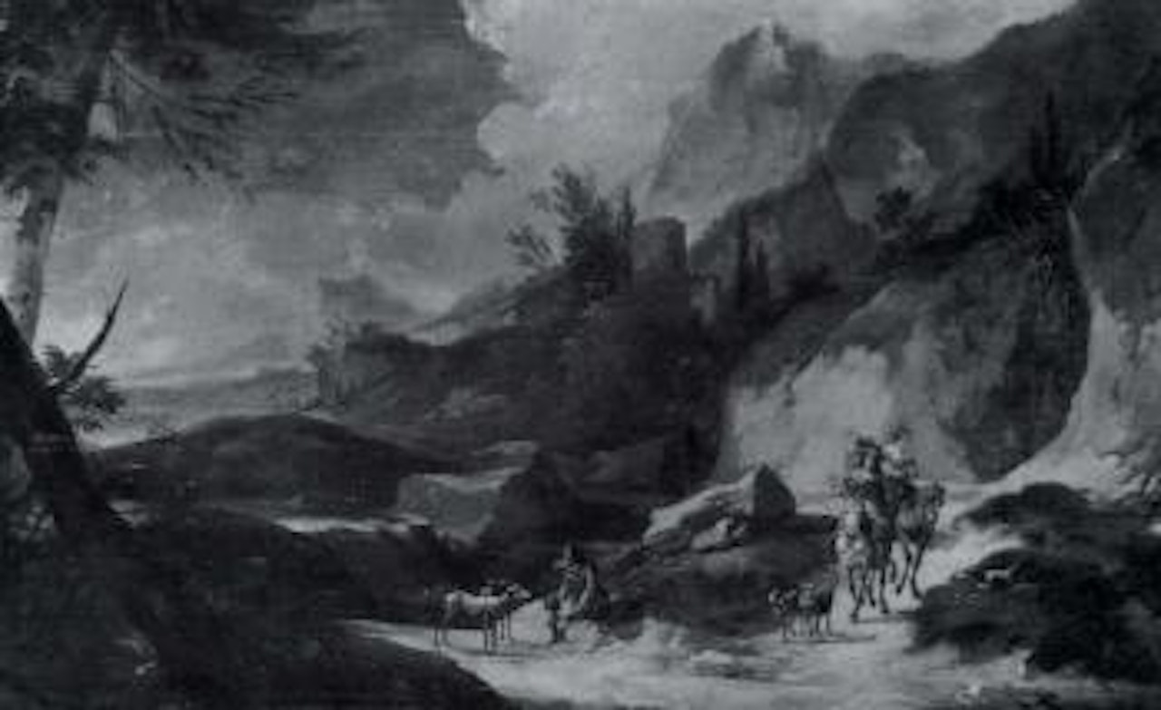 Southern mountain landscape with travellers by Italian School