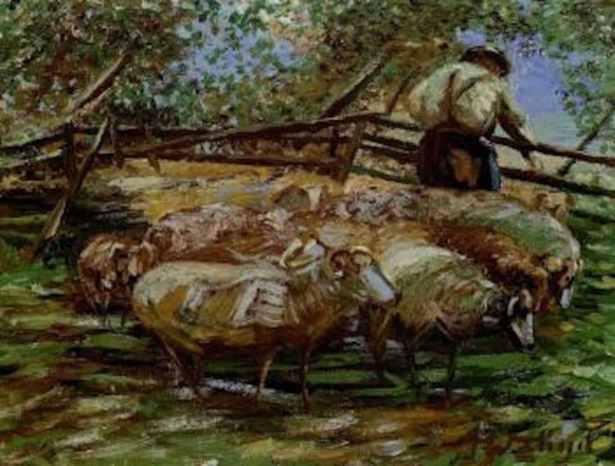 Sheep with shepherd by Heinrich von Zugel