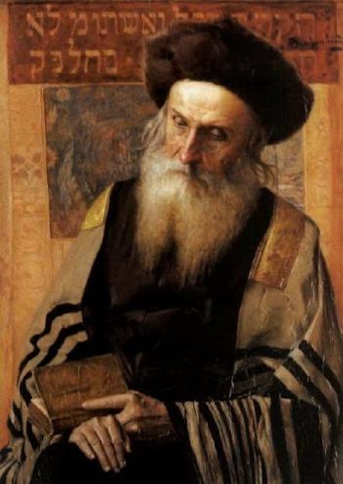 Thoughtful Rabbi wearing prayer coat by Alois Heinrich Priechenfried