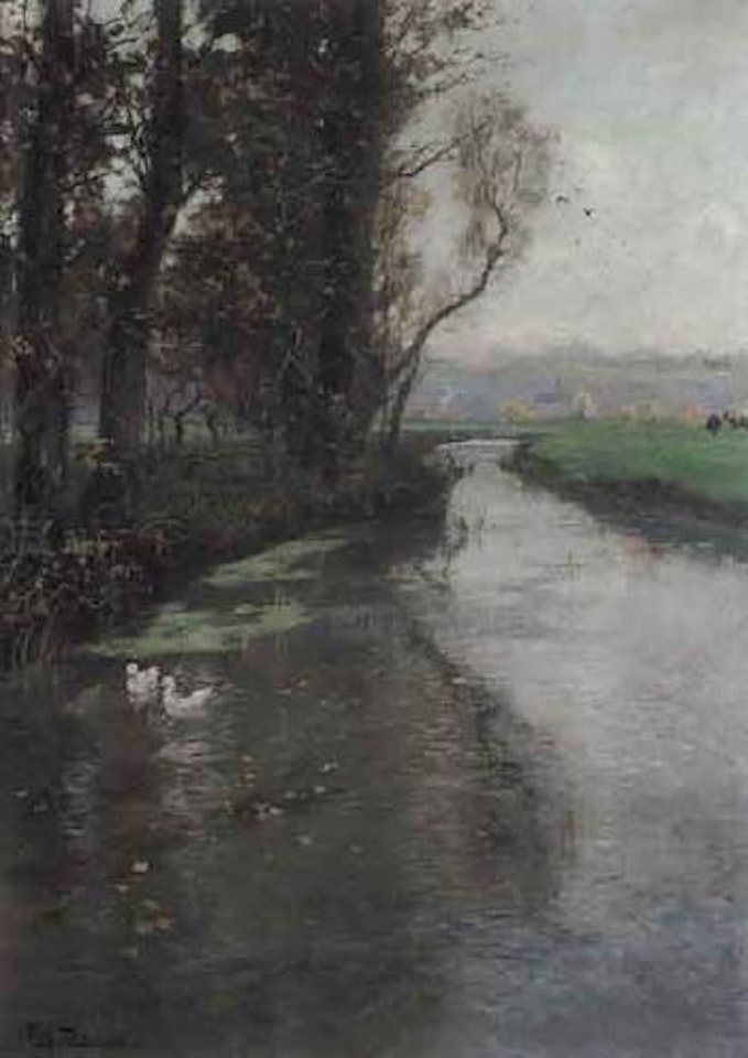 River landscape with ducks by Fritz Thaulow