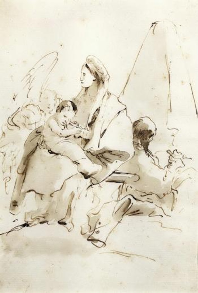 Rest on the flight into Egypt, with angels and a pyramid by Giovanni Battista Tiepolo