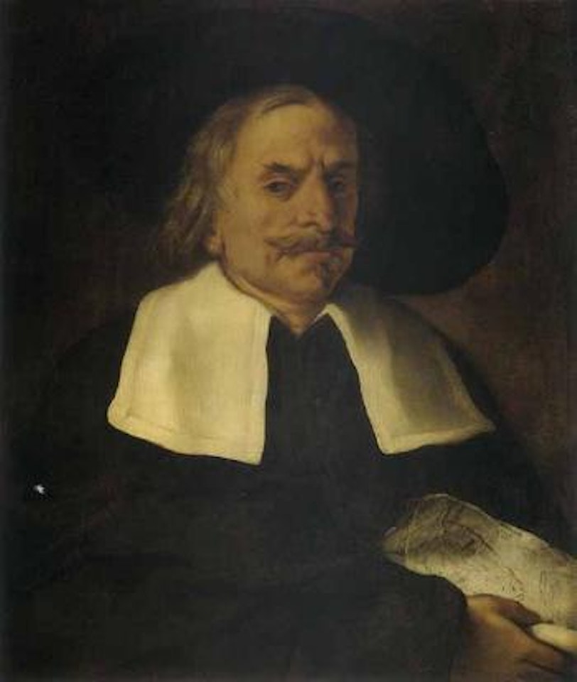 Portrait of an anatomist, holding a print of an ecorche horse's head by Roman School